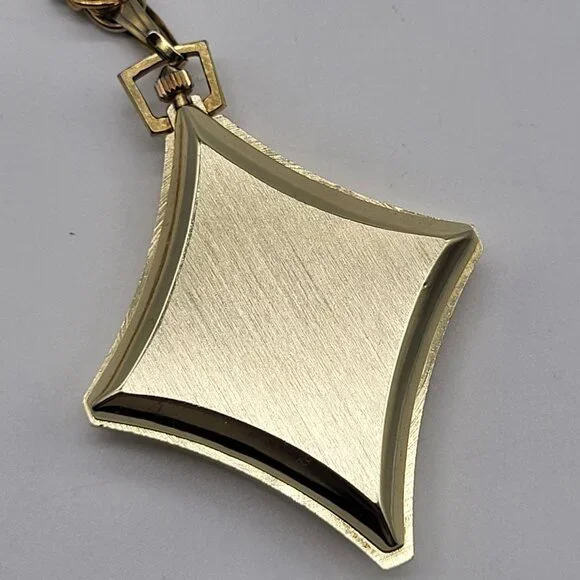 VTG Bradley Swiss Made Pendant Pocket Watch Gold Tone Diamond Shape - Picture 3 of 8